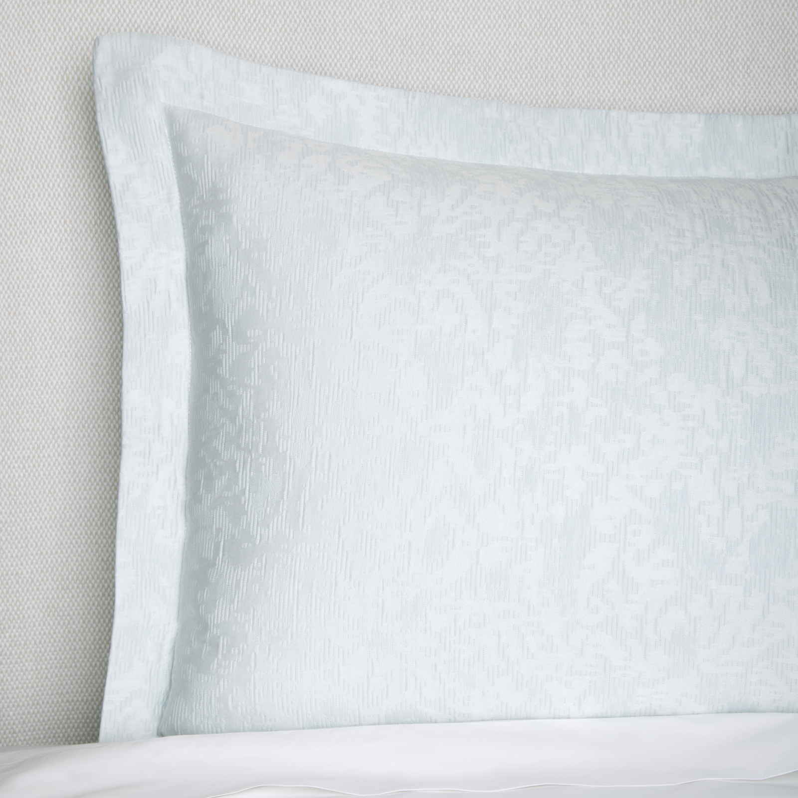 Closeup of Sferra Aldino Bedding Sham Aquamarine Color