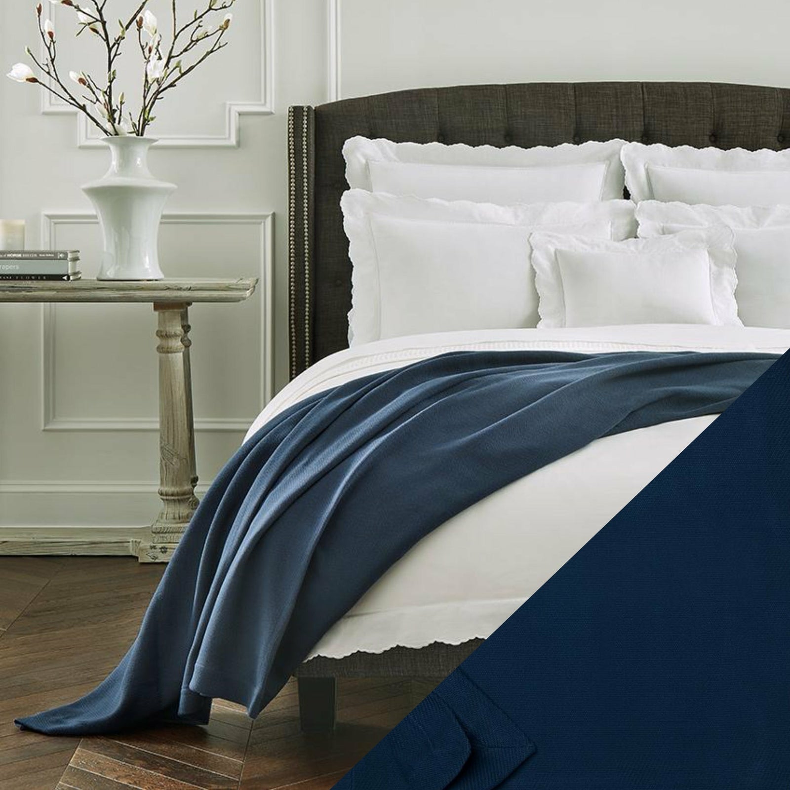 Sferra Allegra Blanket Main Navy Fine Linens