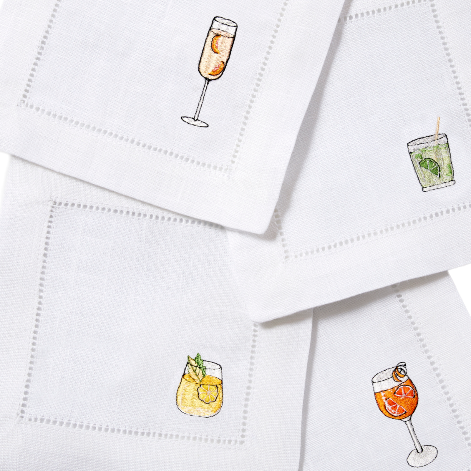 Set of Four Sferra Aperitivo Embroidered Cocktail Napkins