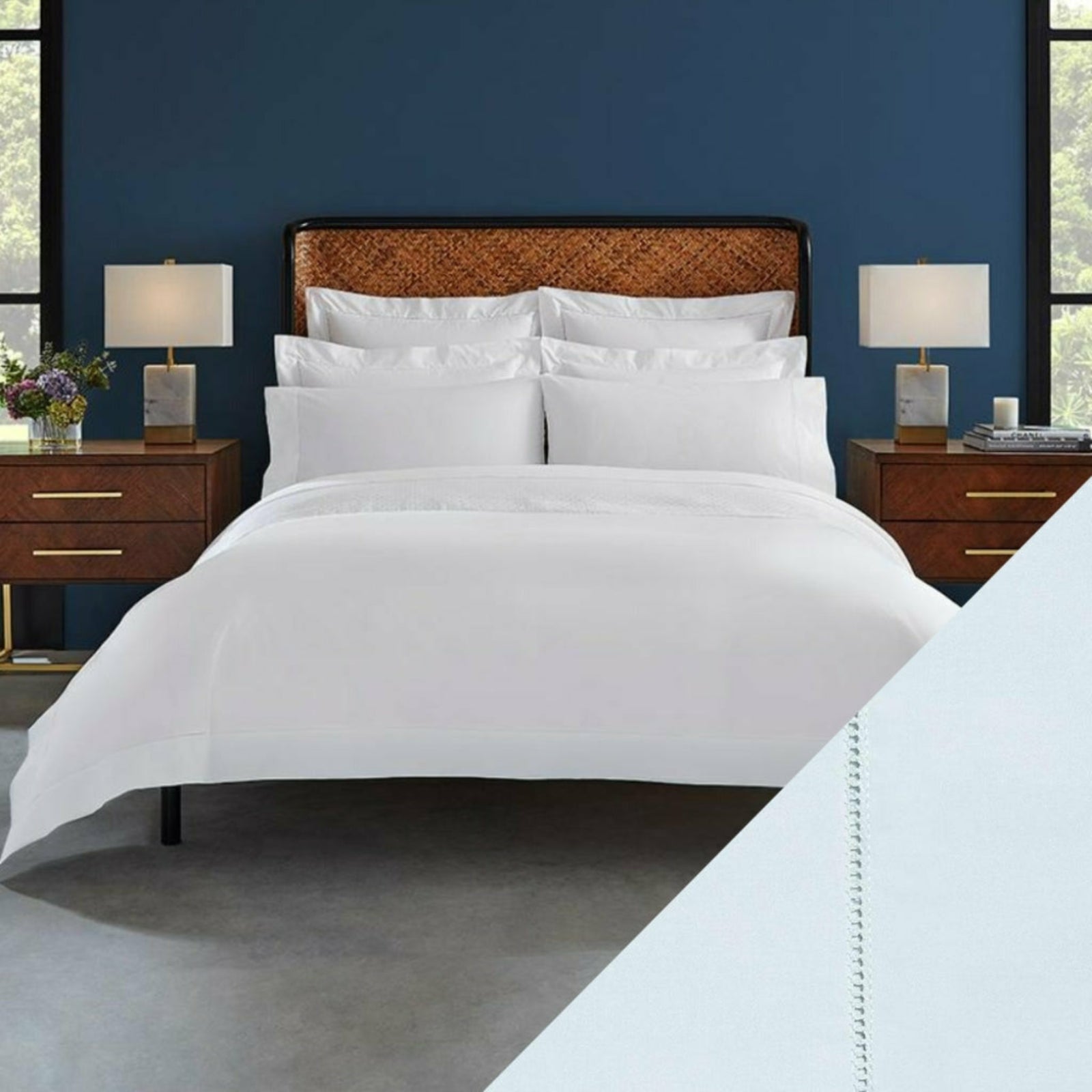 Sferra Celeste Percale Bed Main Aquamarine Fine Linens 