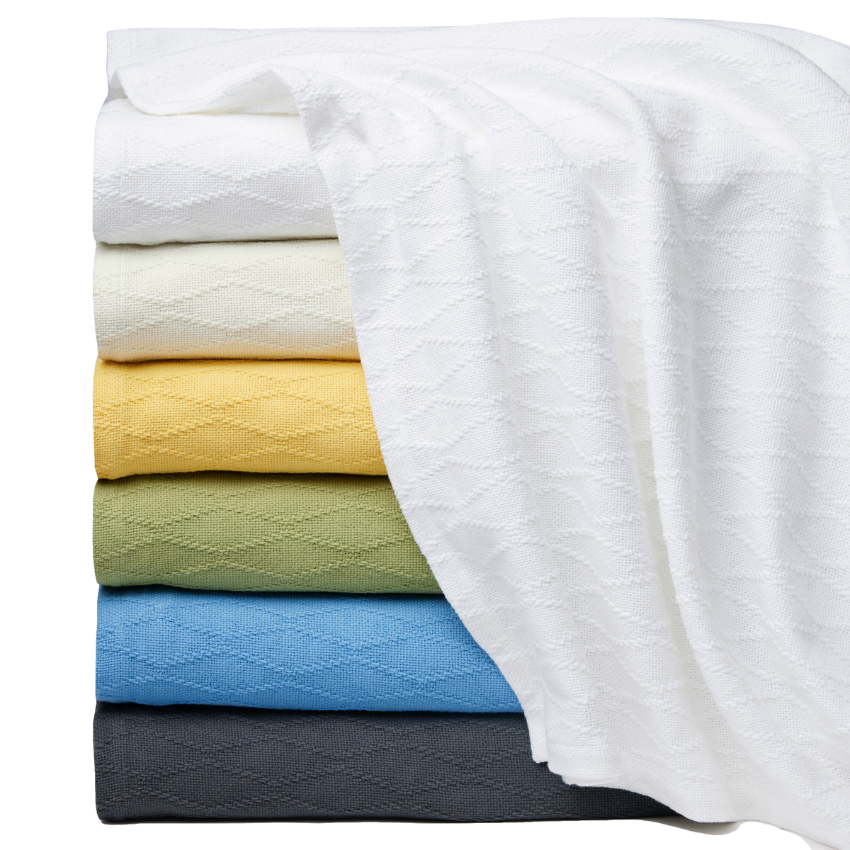 Stack of Sferra Cetara Bedding Blankets White Color Front
