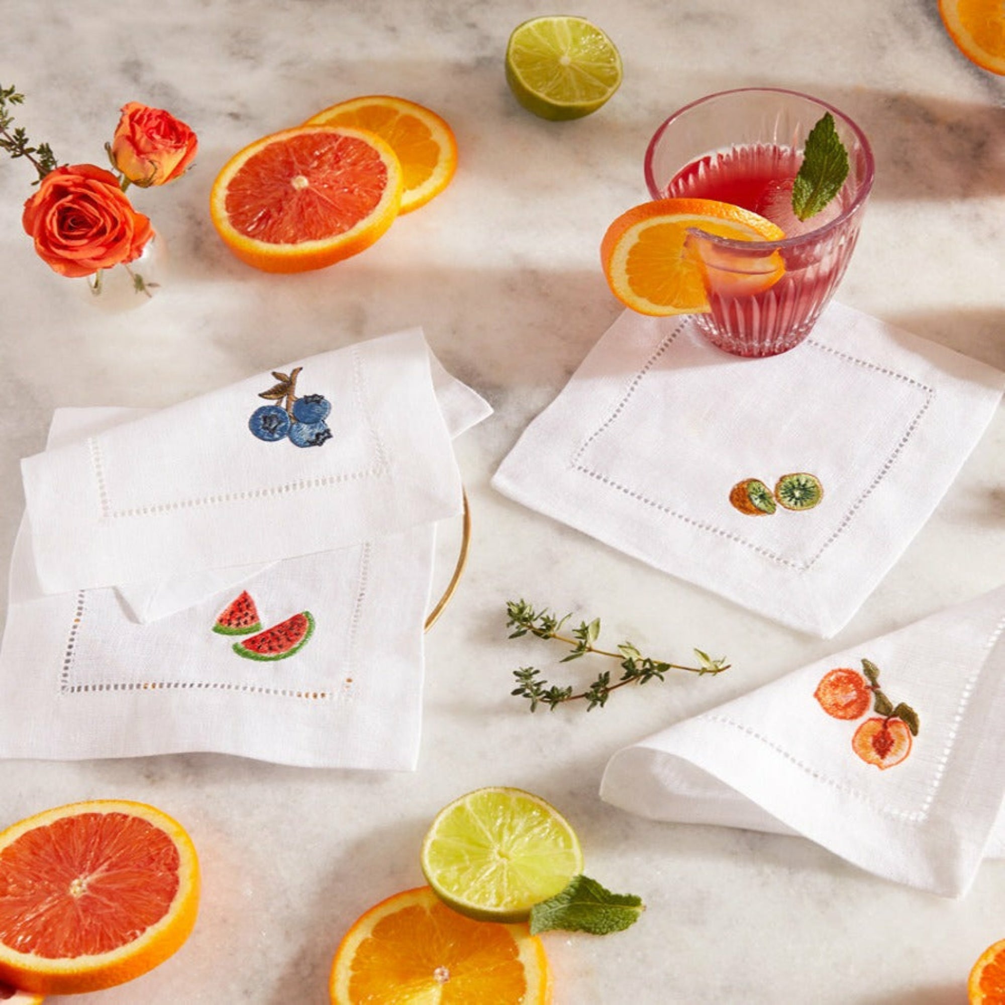 Sferra Dolce Embroidered Cocktail Napkins Lifestyle Fine Linens