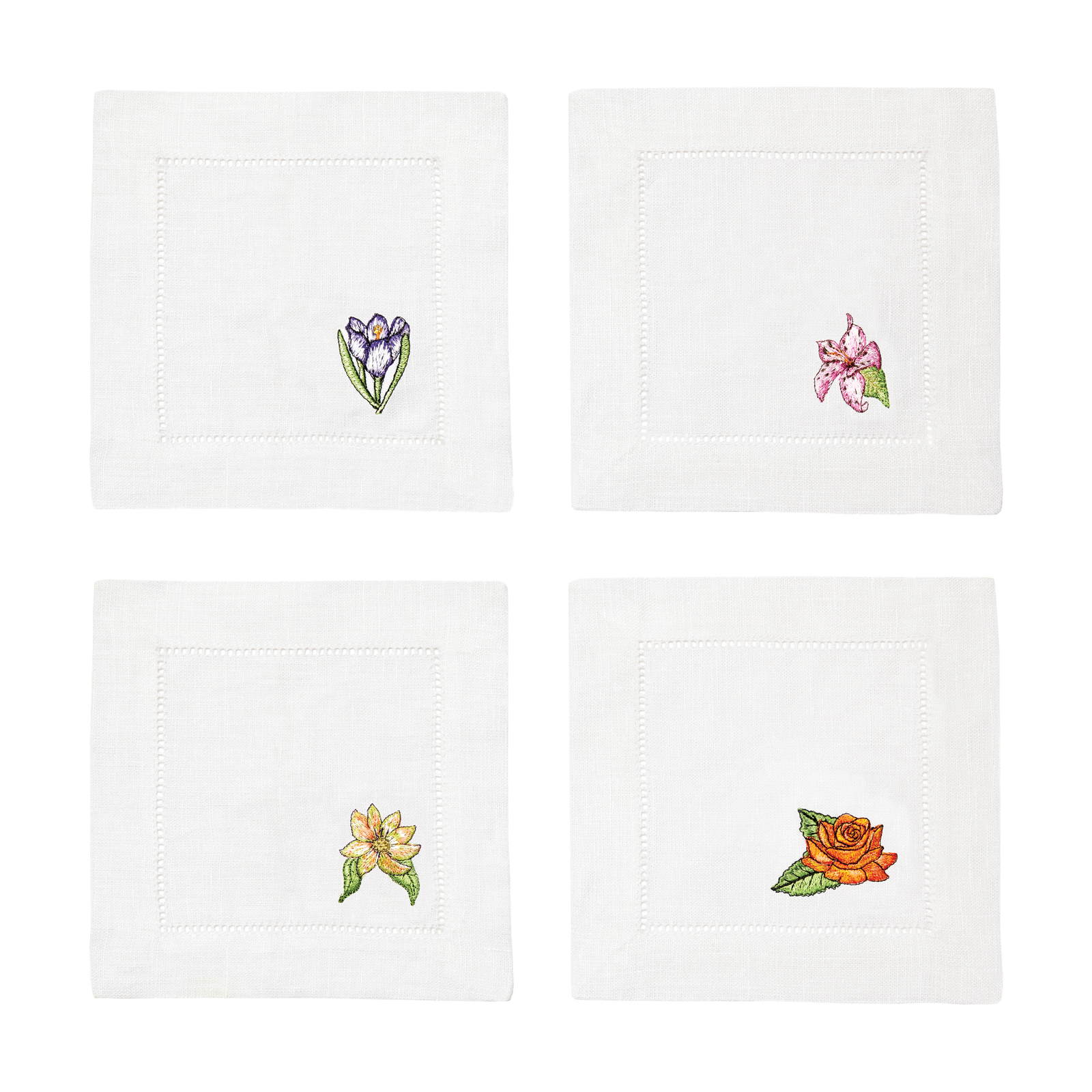 Sferra Fioritura Embroidered Cocktail Napkins Fine Linen