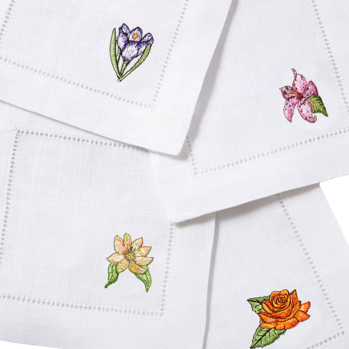 Swatch Sample of Sferra Fioritura Embroidered Cocktail Napkins