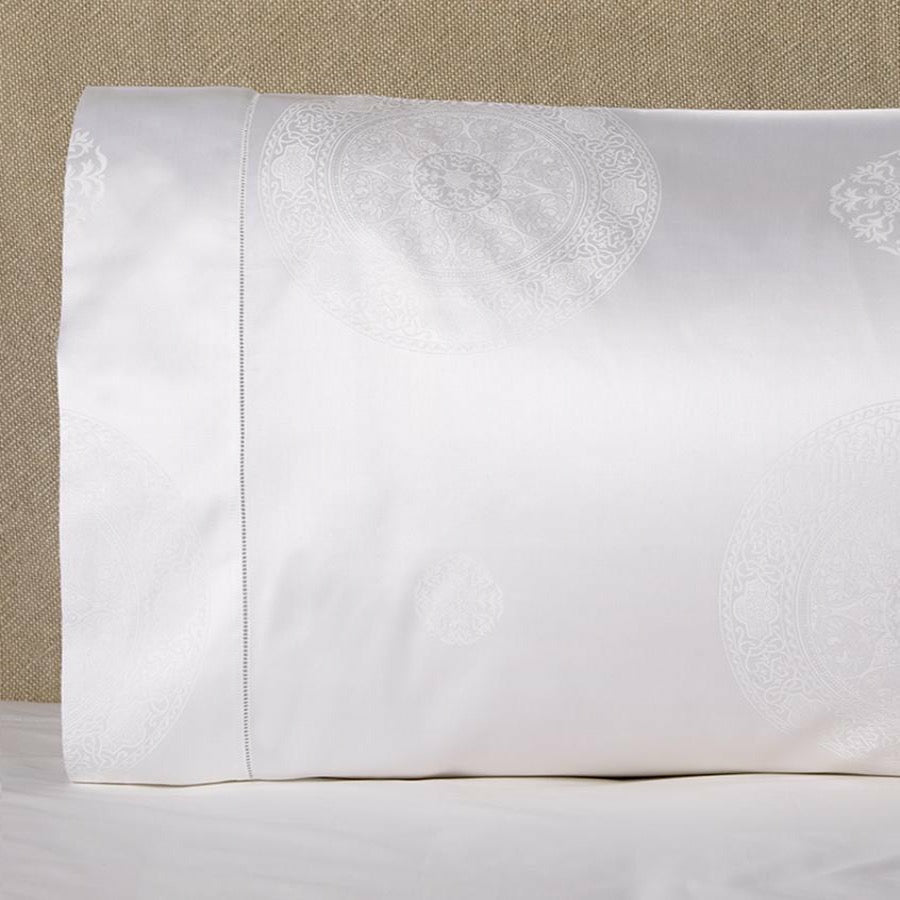 Sferra Giza 45 Medallion Bedding Pillowcase Corner White Fine Linens