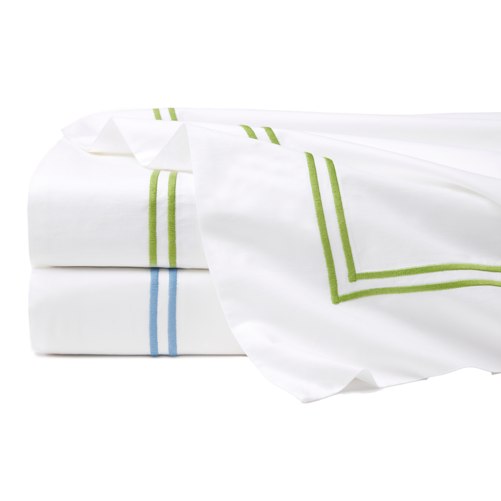 Fine Linen Stack of Sferra Grande Hotel Collection White Fern and White Ocean