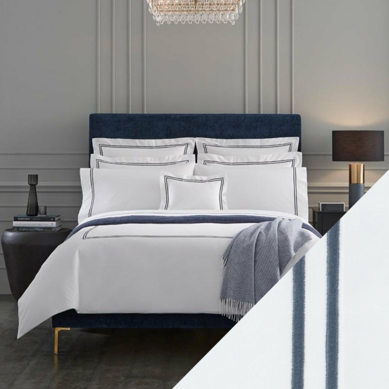 Sferra Grande Hotel Collection White/Cadet Fine Linens