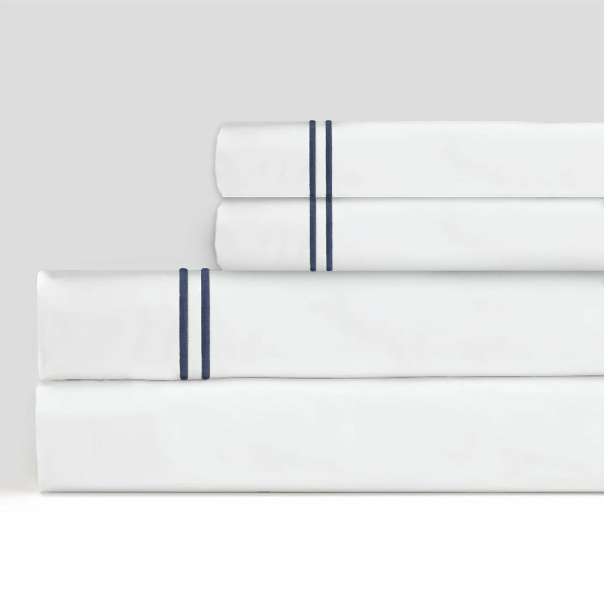 Sferra Grande Hotel Sheet Sets White/Navy Fine Linens