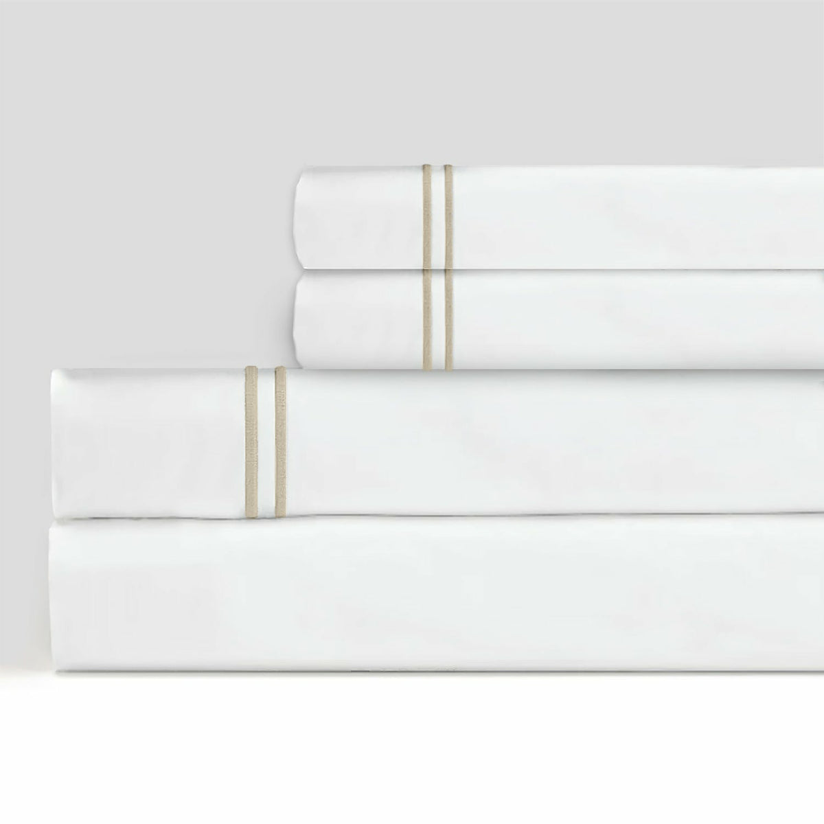 Sferra Grande Hotel Sheet Sets White/Taupe Fine Linens