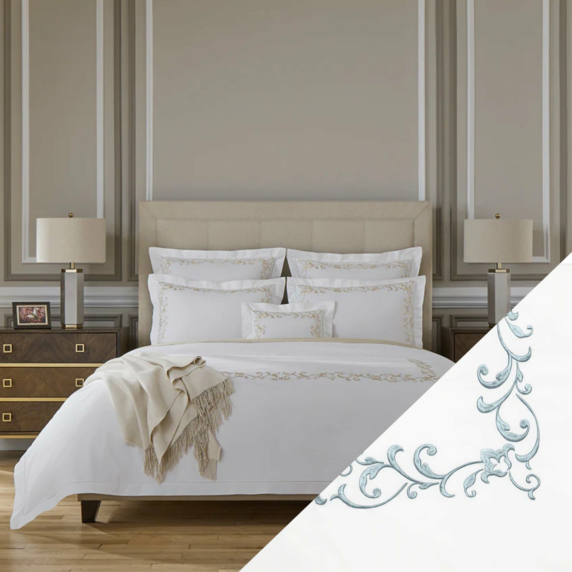 Sferra Griante Bedding Main White/Storm Fine Linens