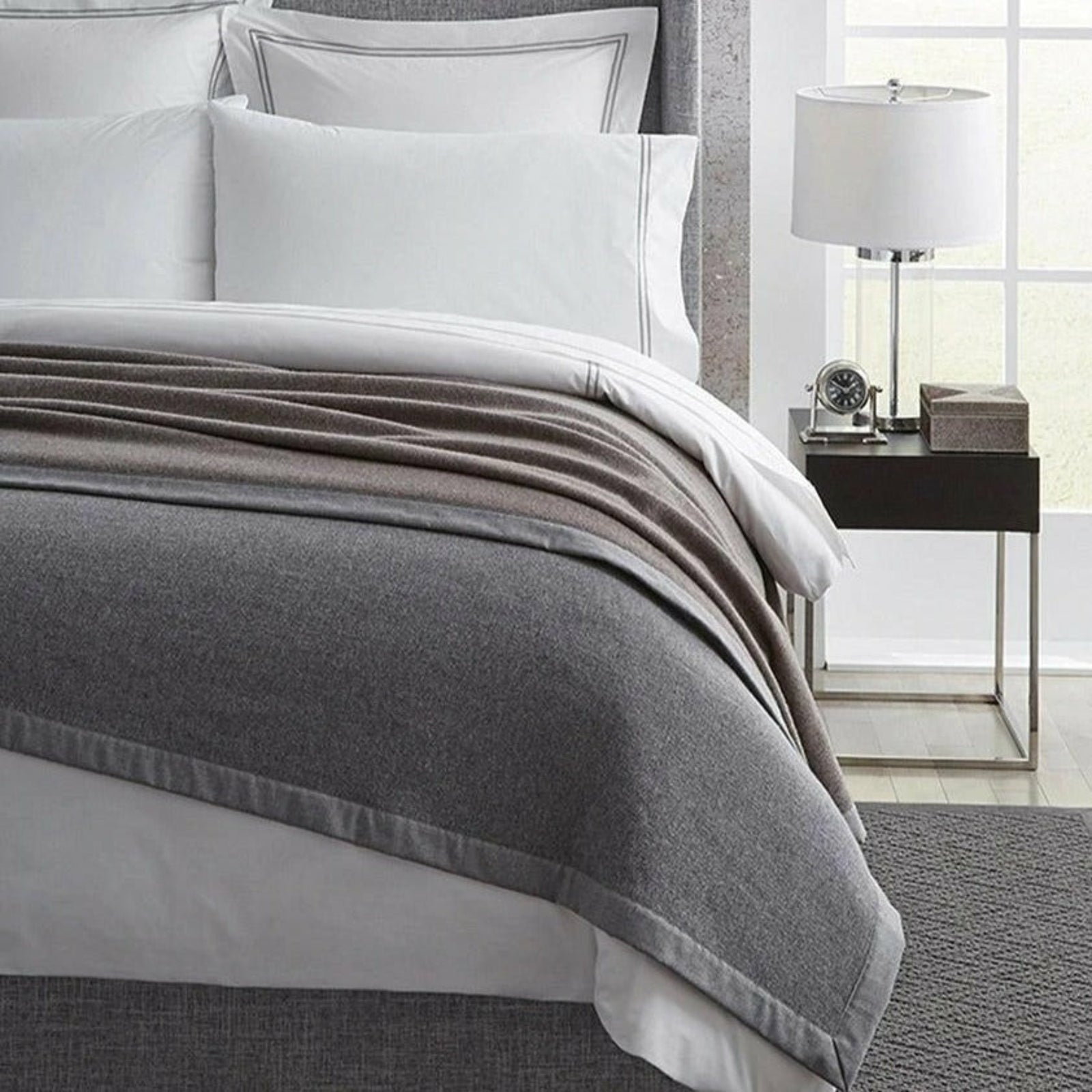 Sferra Nerino Blanket Lifestyle Grey/Walnut Fine Linens