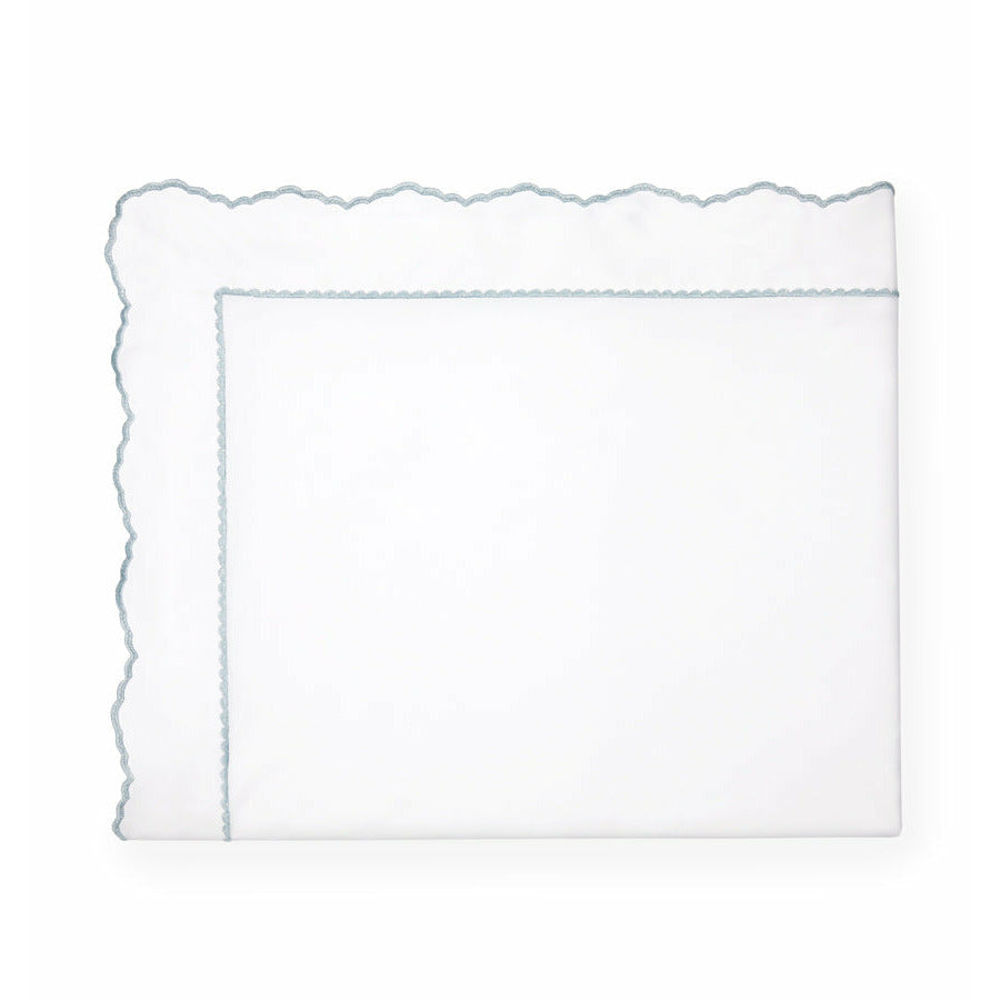 Sferra Pettine Bedding Collection Flat Sheet White/Sky Fine Linens