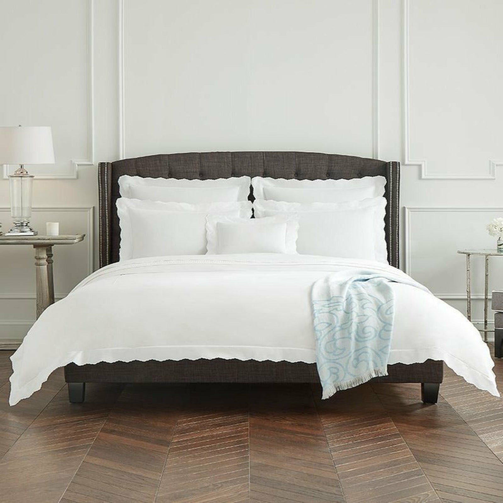 Sferra Pettine Bedding Collection Main White/Sky Fine Linens