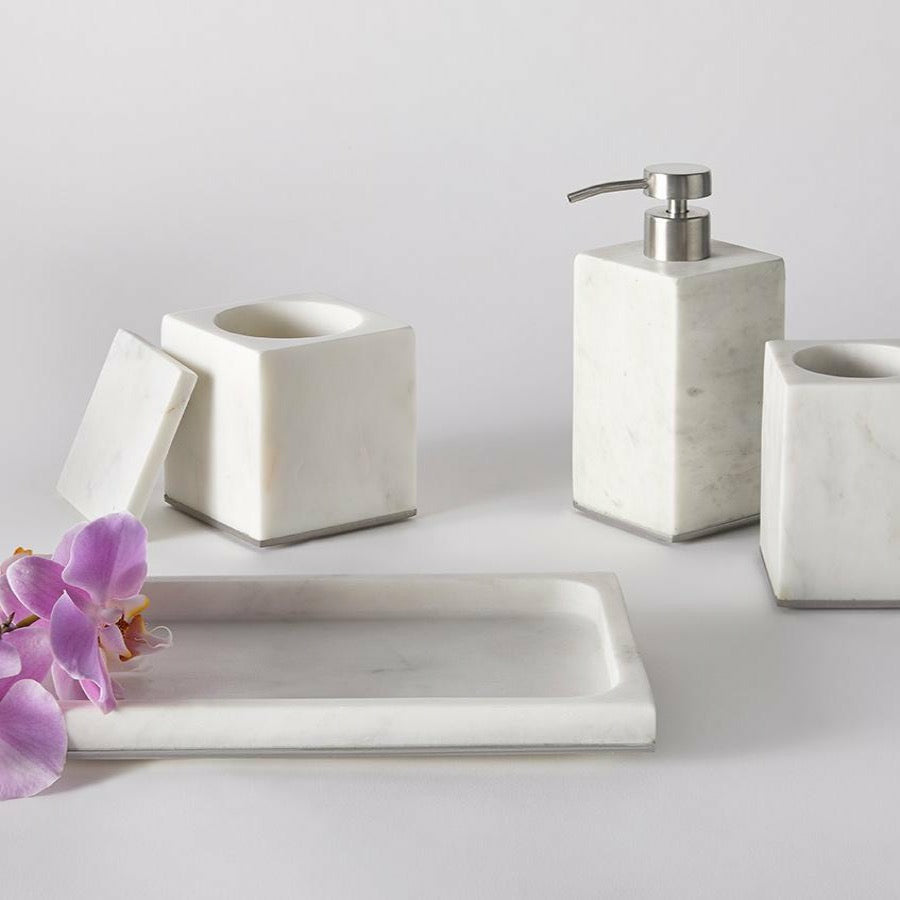 Sferra Pietra Marble Bath Accessory - White-Silver