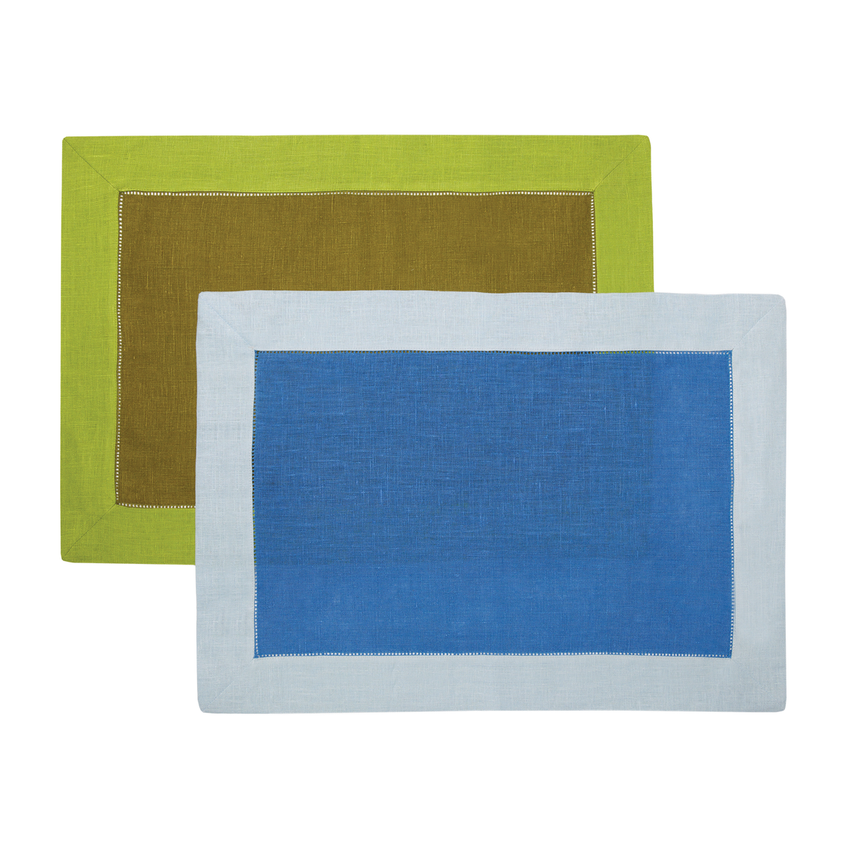 Sferra Roma Table Linens Avocado and Apple Color with Ocean and Sky Color Placemats