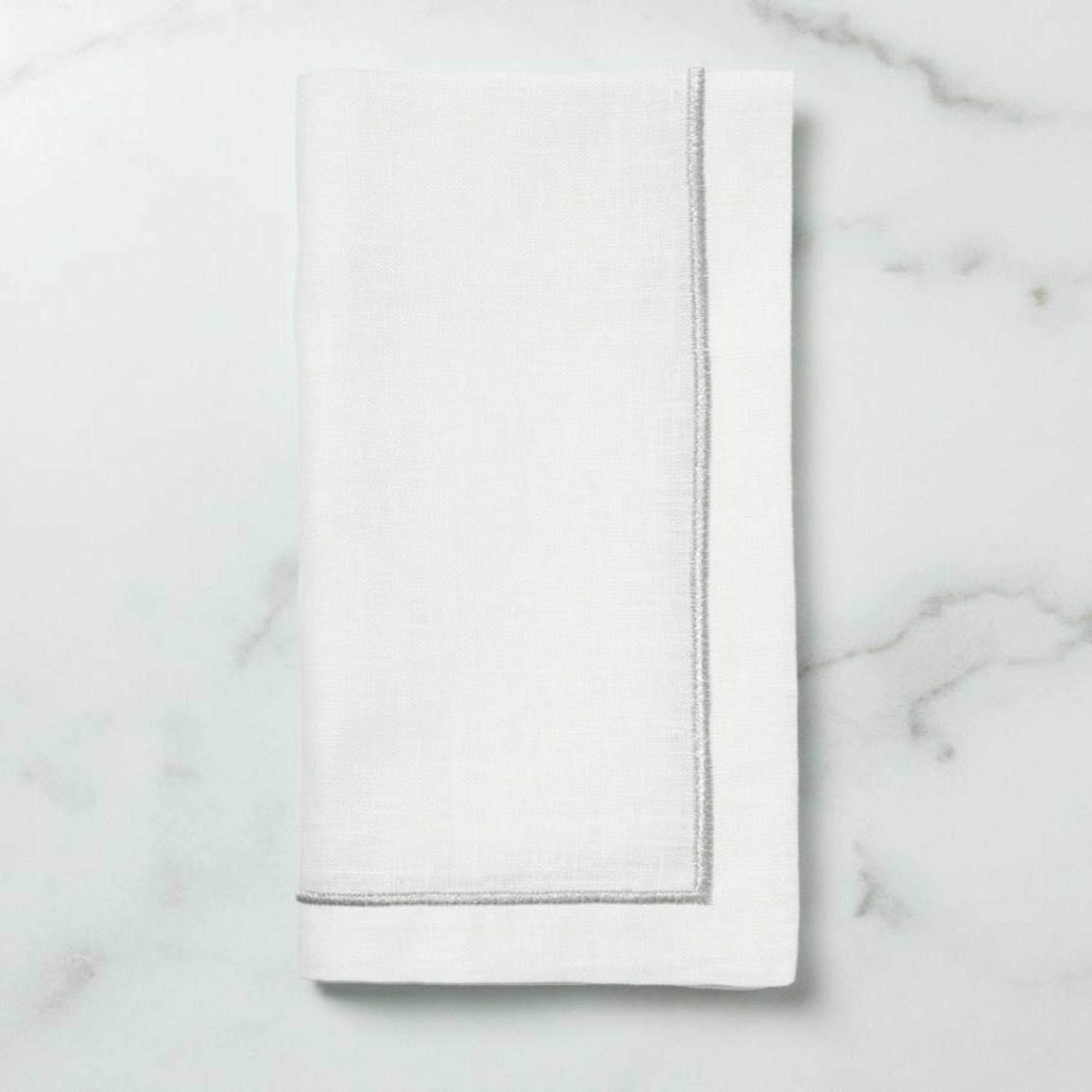 Sferra Seaton Dinner Napkins White/Silver Fine Linens