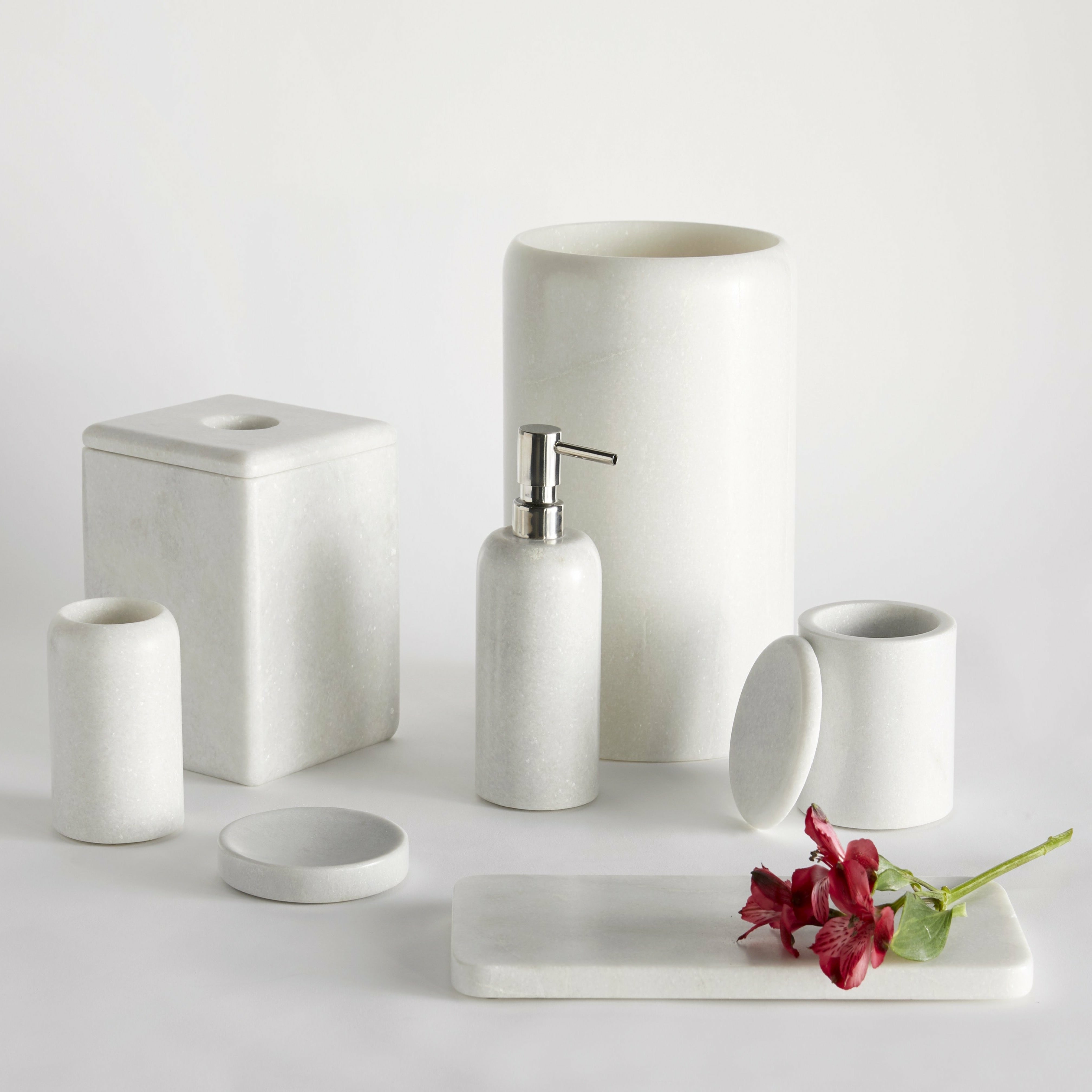 Set of 4 Travertine Bathroom Accessories Soap Dispenser