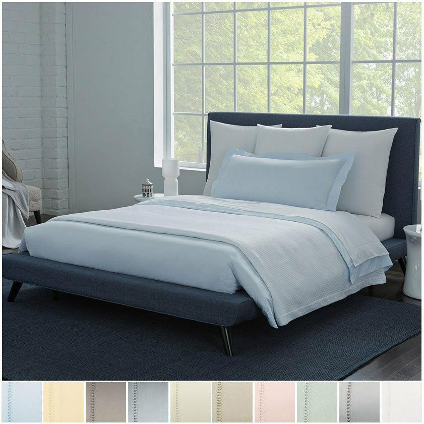 Sferra Celeste Percale Bed Main Swatches Blue Fine Linens 