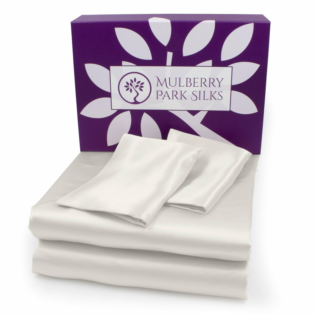 Mulberry Park Silks 30 Momme Silk Sheet Set with Box Ivory Fine Linens