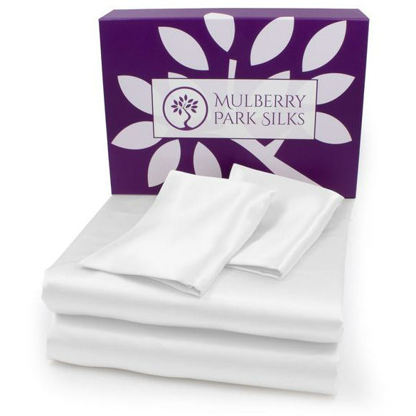 Mulberry Park Silks 22 Momme Sheet Set with Box White Fine Linens