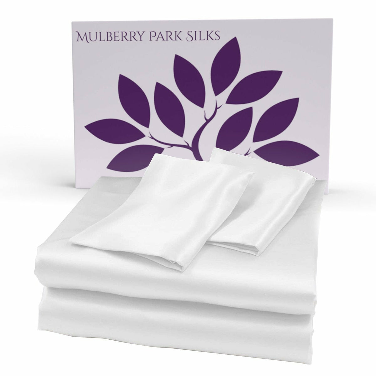 Mulberry Park Silks 19 Momme Silk Sheet Set with Box White Fine Linens