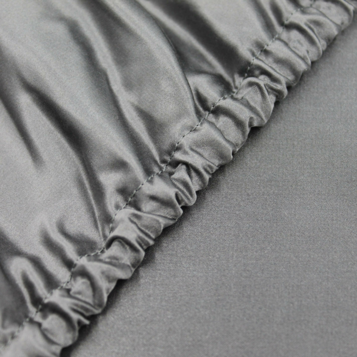 Mulberry Park Silks 22 Momme Silk Fitted Sheets Close Up Gunmetal Fine Linens