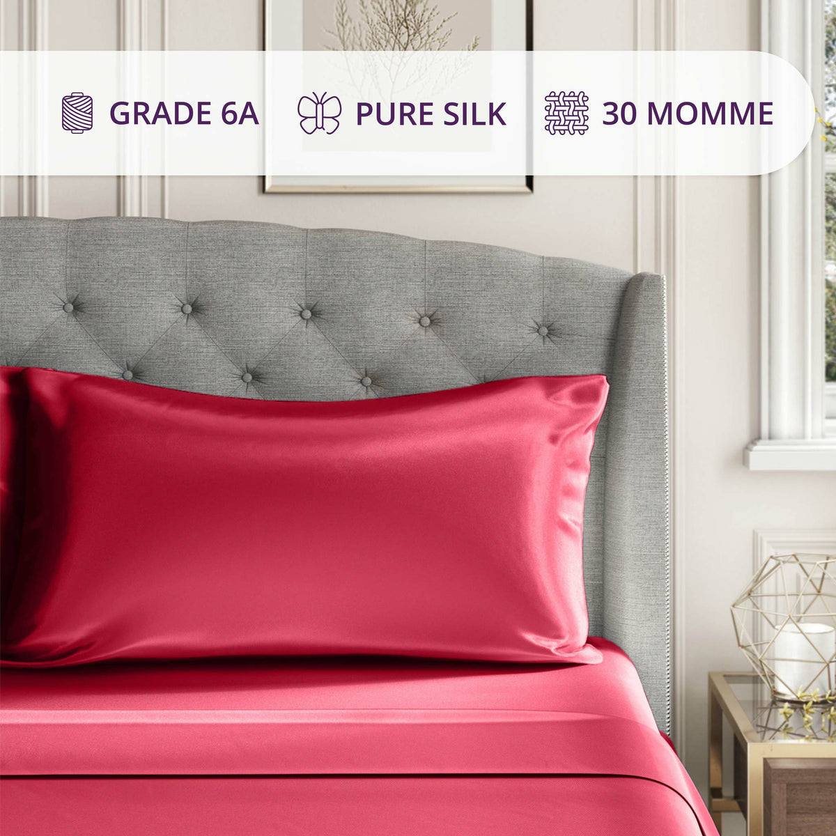 Silk Pillowcase Features 30 Momme Ruby Fine Linens