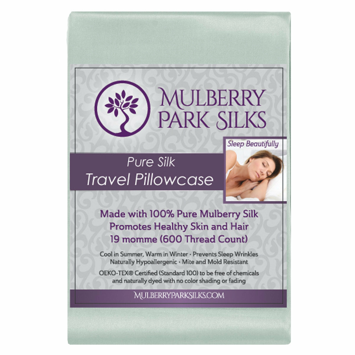 Mulberry Park Silks Pure 19 Momme Silk Travel Pillowcase Packaging Fine Linens