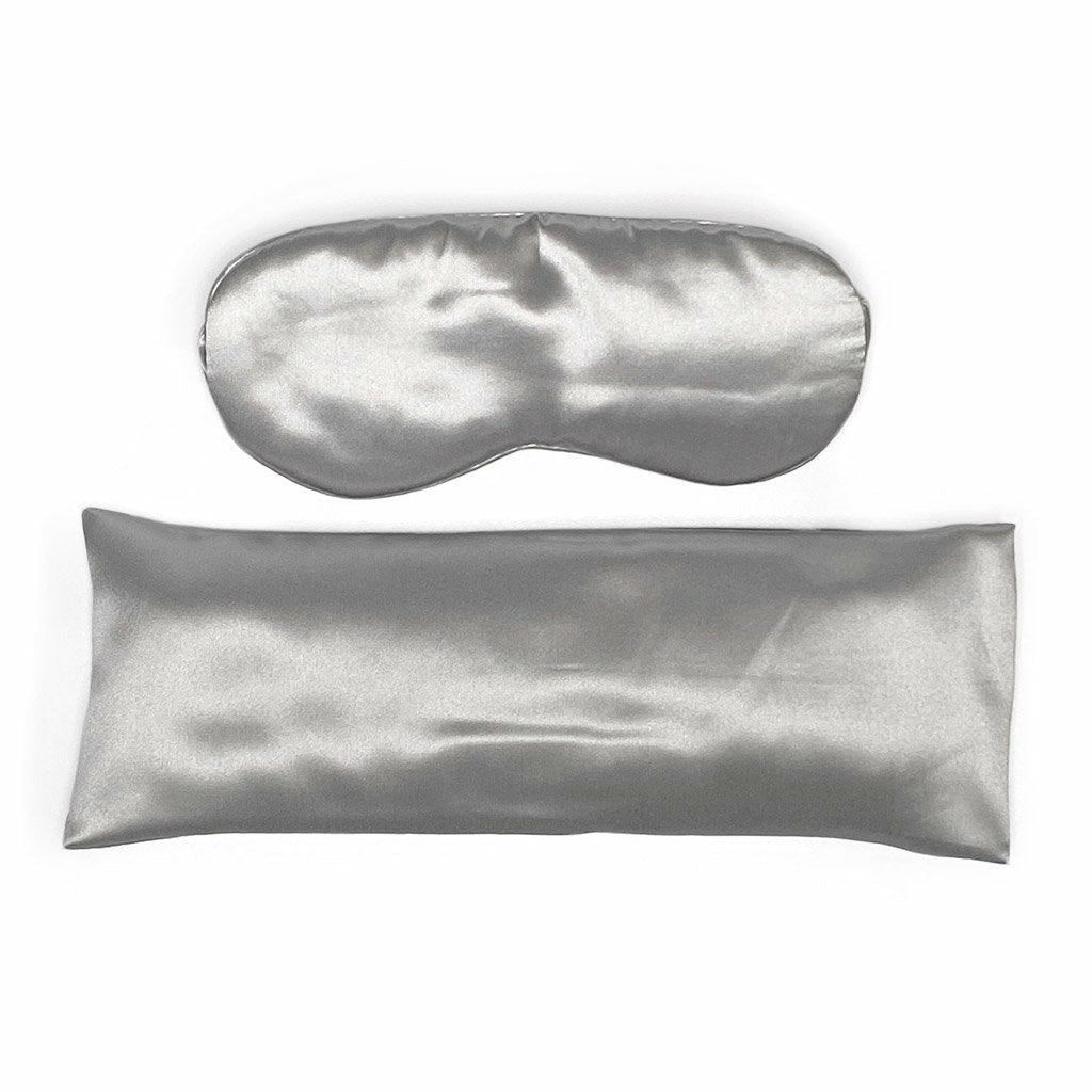 Sleep Mask and Eye Pillow Bundle Silver