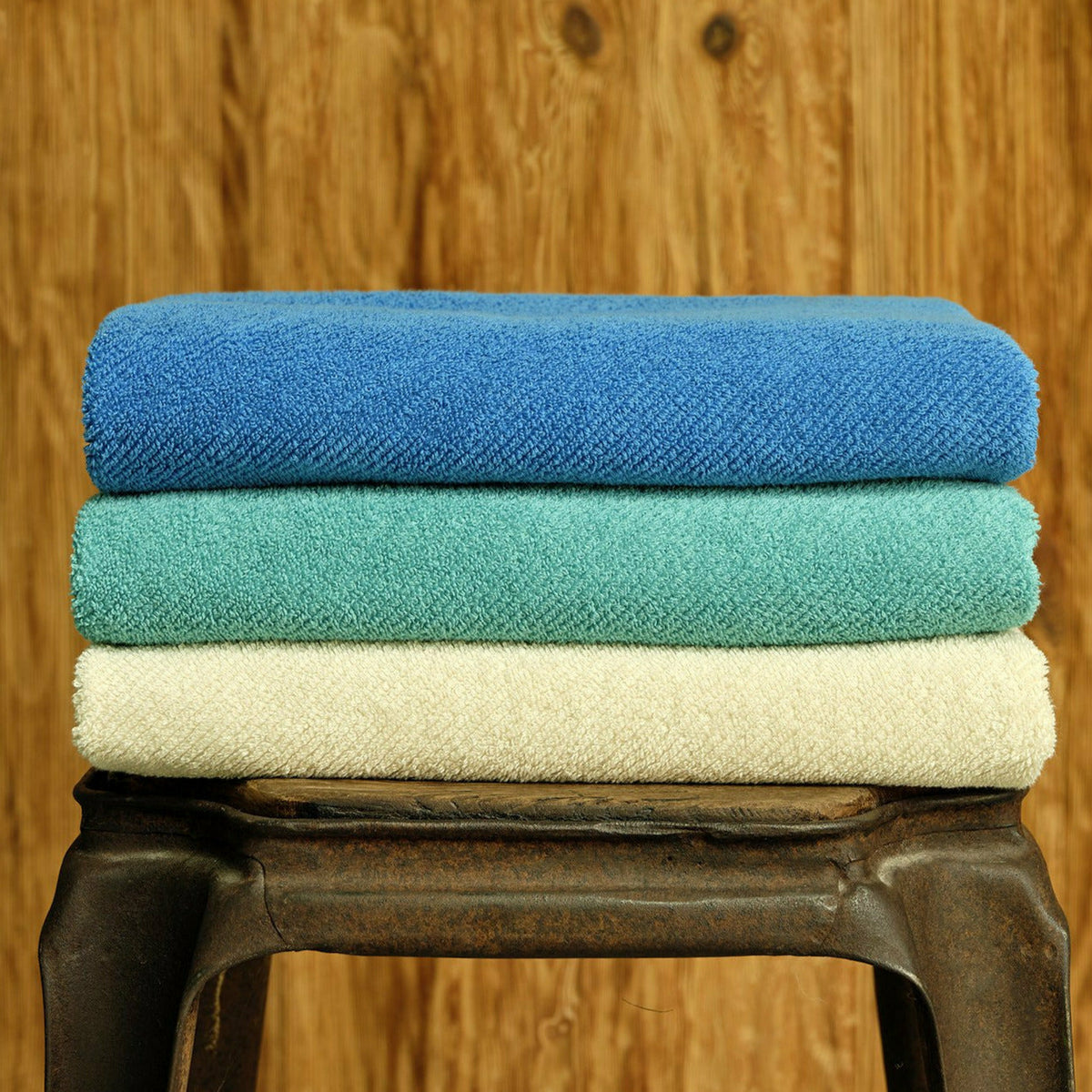 Abyss Twill Bath Towels Stack on Stool Fine Linens 