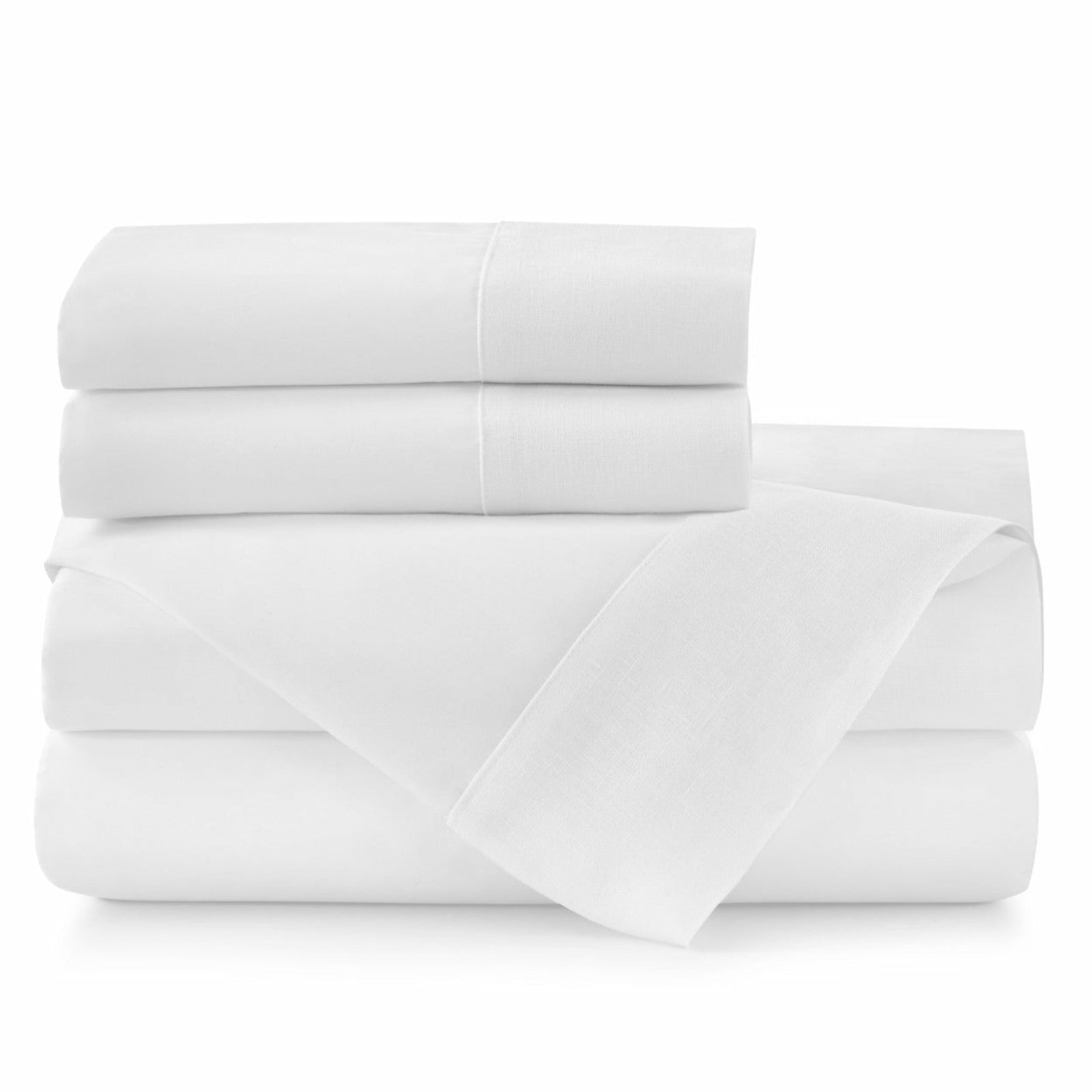 Peacock Alley Mandalay Linen Cuff Bedding Sheet Set White Fine Linens