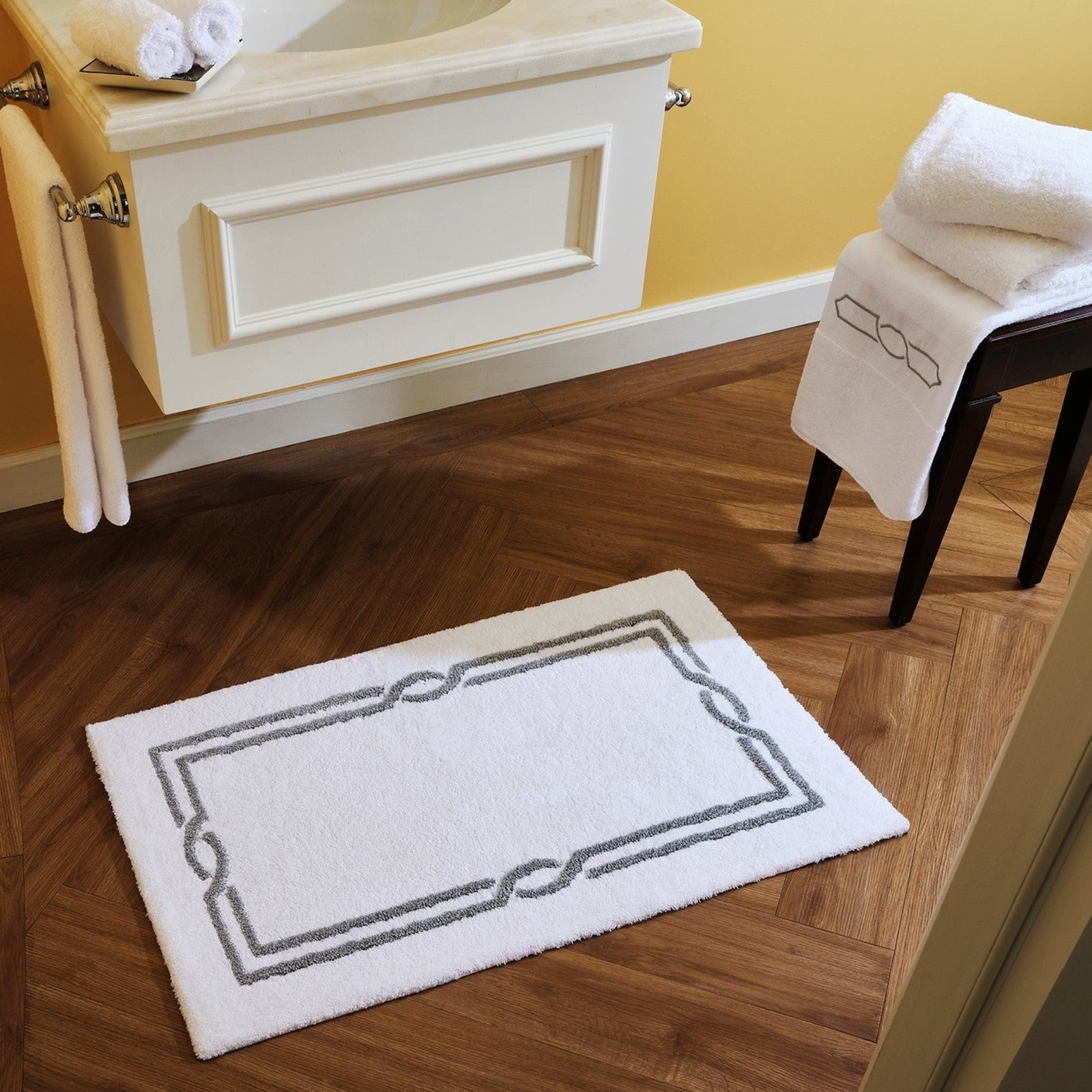 Abyss Habidecor Cross Bath Rug Lifestyle White/Silver Fine Linens