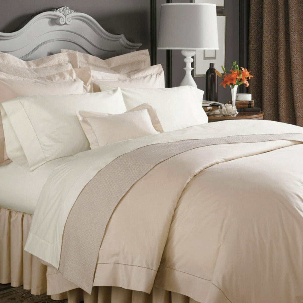 Sferra Celeste Percale Bed Main Grey Fine Linens
