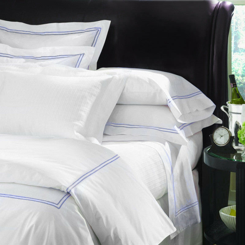 Sferra Grande Hotel Sheet Sets White/Cornflower Blue Fine Linens