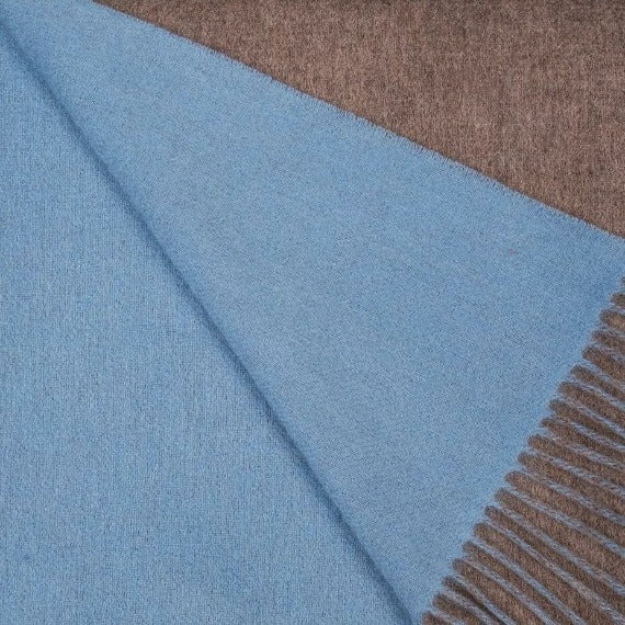 Alashan Double Faced Classic Cashmere Blend Throw Swatch Mushroom/Blueskies Fine Linens