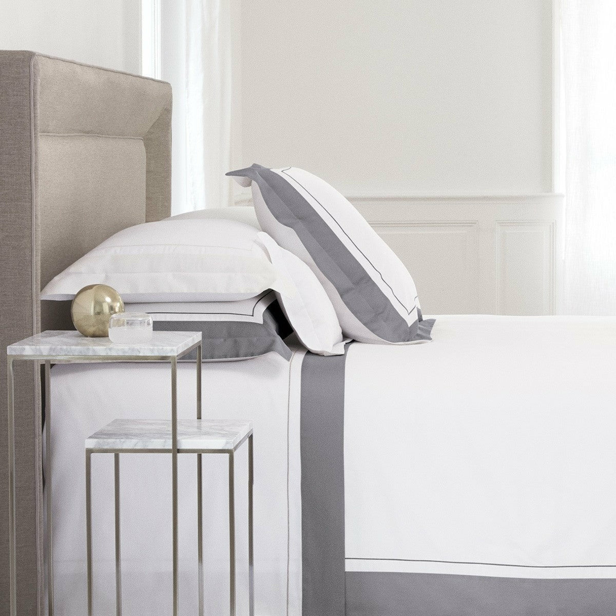Yves Delorme Lutece Bedding Main Platine (Platinum Grey) Fine Linens