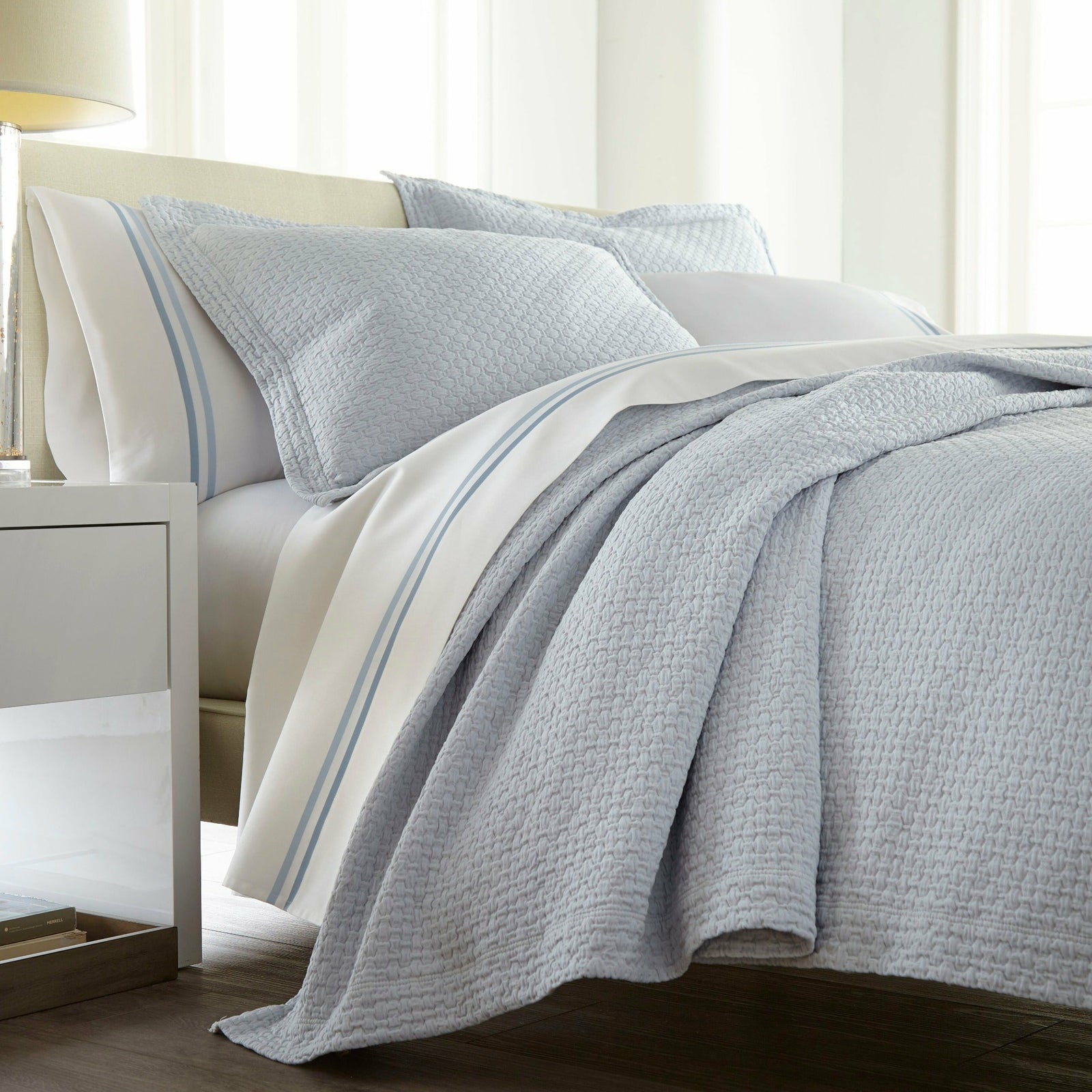 Peacock Alley Juliet Coverlet and Shams Main Barely Blue Fine Linens