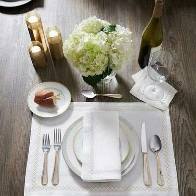 Sferra Perry Table Linens - White/Putty