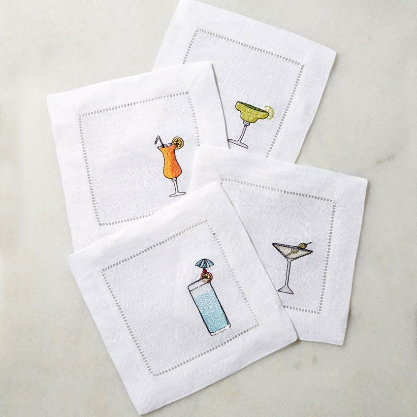 Sferra Bevande Embroidered Cocktail Napkins Compilation Fine Linens