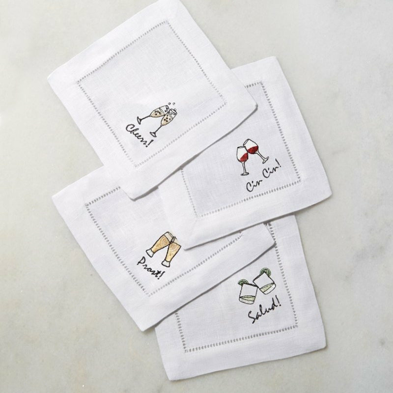 Sferra Cheers Embroidered Cocktail Napkins Assorted Fine Linens