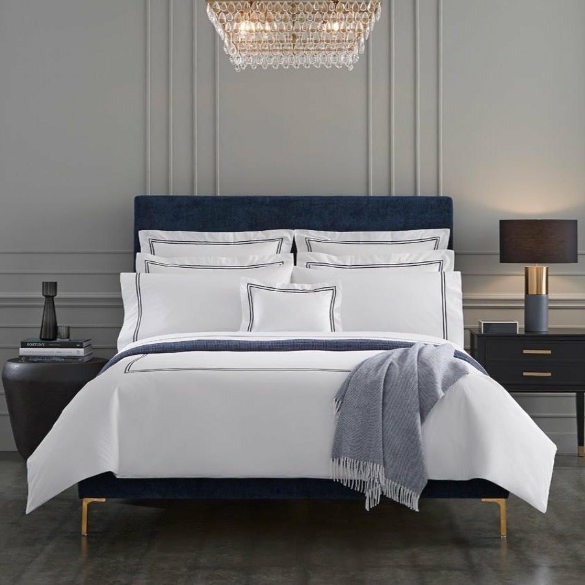 Sferra Grande Hotel Collection (White/Navy) | 5-Star Luxury Bedding