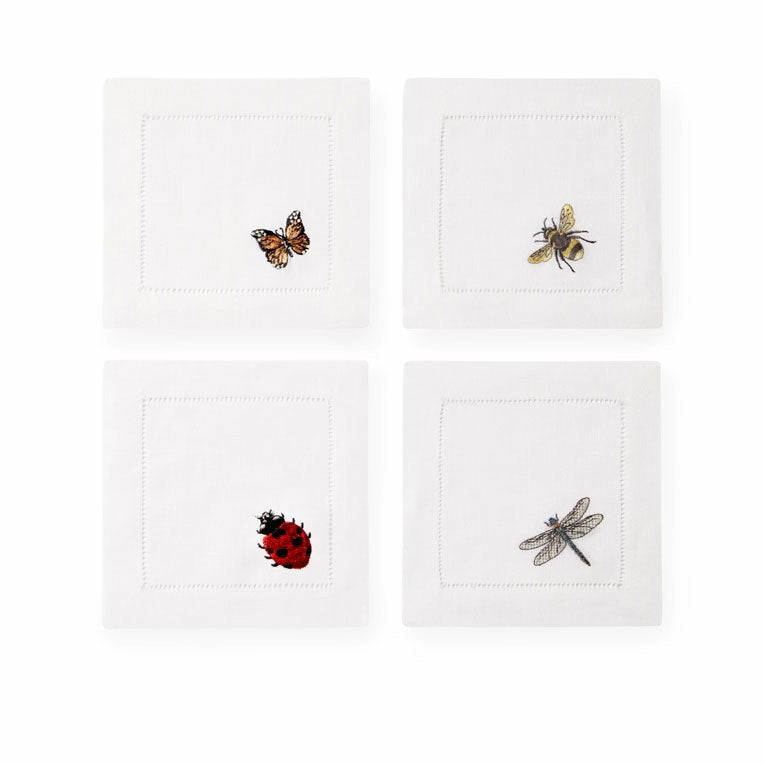 Sferra Insetti Embroidered Cocktail Napkins Lifestyle Fine Linens