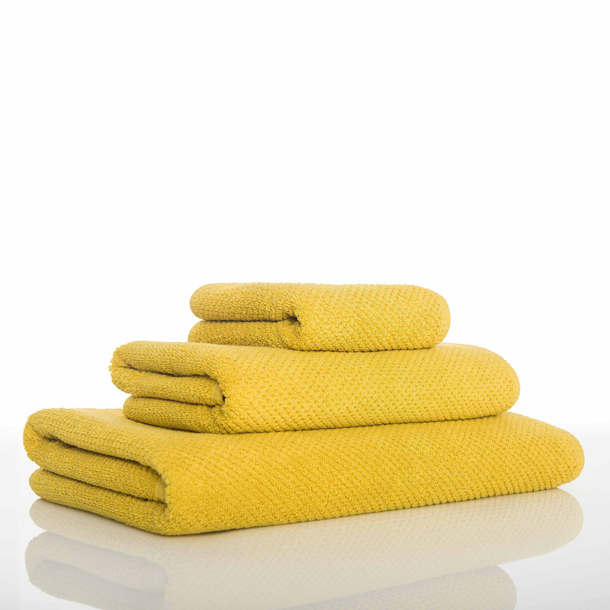 Graccioza Bee Waffle Towels Stack Slanted Mustard Fine Linens